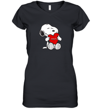 Load image into Gallery viewer, Valentine Snoopy Hugging Heart T-shirt Women's V-Neck T-Shirt